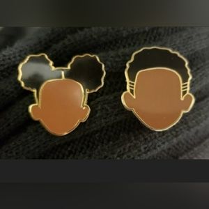 Ebony Brown Bronze boy and girl silhouette lapel pin button